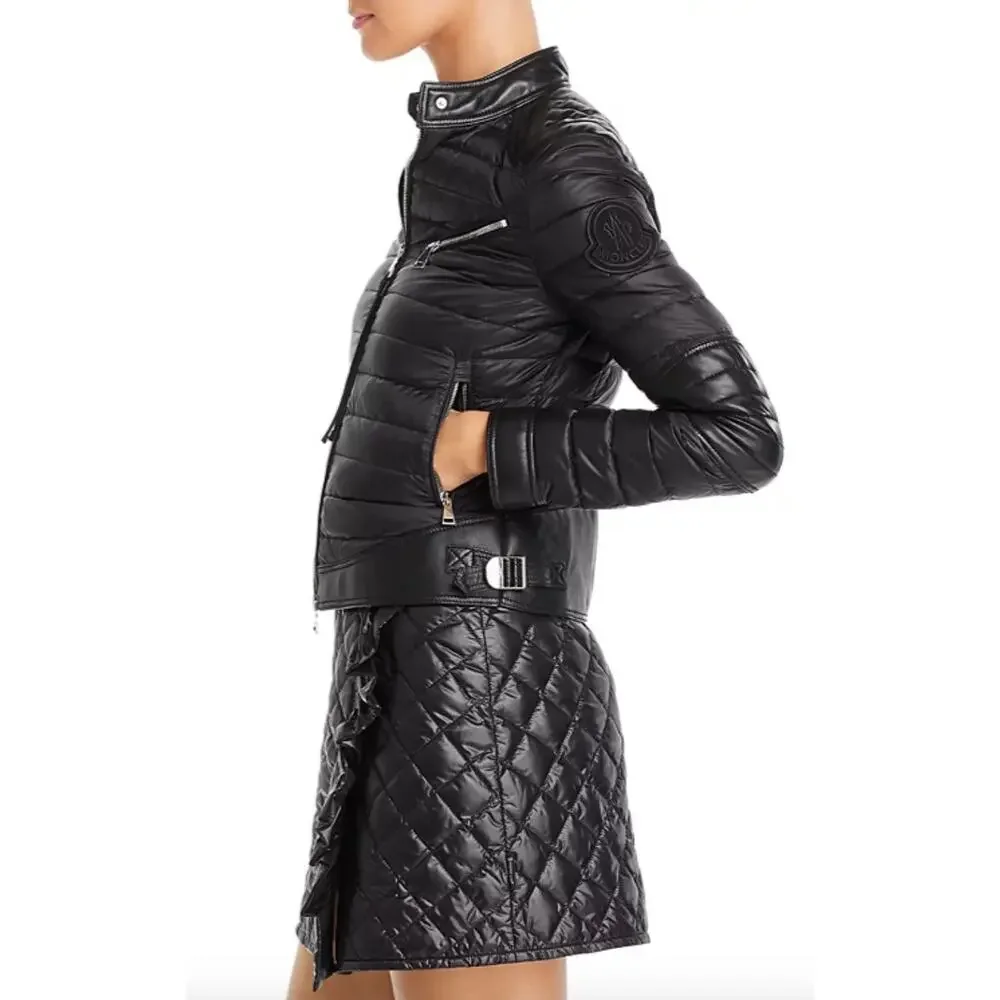 Moncler Citrouille Leather & Down‎ Moto Jacket Size 00 (US XXS)